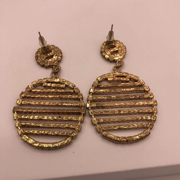 Vintage Statement Rhinestone Clear Crystal Circles Pierced Earrings Gold Tone - Picture 5 of 6
